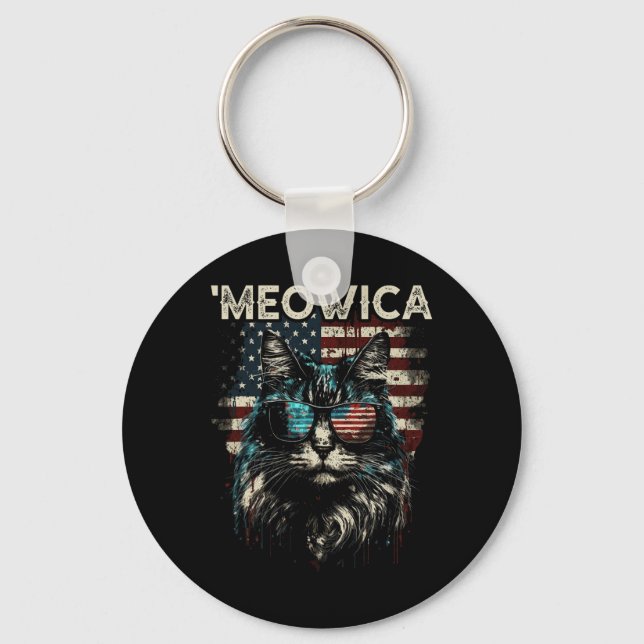 Merica Patriotic Maine Coon Cat  Key Ring (Front)