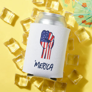 'MERICA Patriotic Raised Fist   USA Pride  Can Cooler