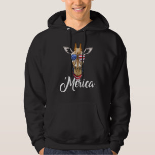Merica Patriotic Usa Flag Fun Giraffe Sunglusses 4 Hoodie