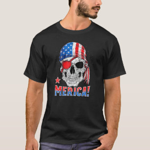Merica Pirate Skull Freedom July 4 Veteran America T-Shirt