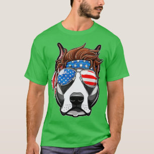 Merica Pitbull Dog 4th Of July American Flag T-Shirt
