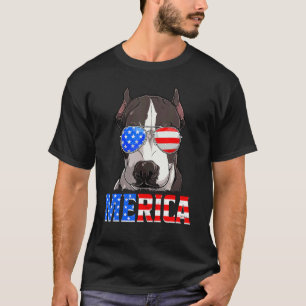 Merica Pitbull Dog American Flag 4th Of July T-Shirt