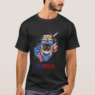 Merica Pug Sunglasses American Usa 4th Of July Fou T-Shirt