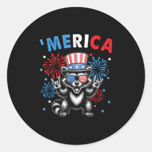 Merica Racoon 4th Of July Independence Day America Classic Round Sticker