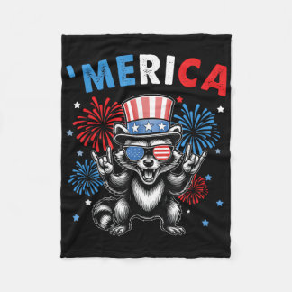 Merica Racoon 4th Of July Independence Day America Fleece Blanket