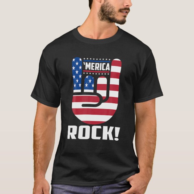 Merica Rock American Flag Patriotic 4Th Of July T-Shirt (Front)