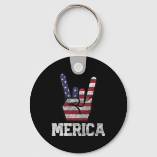 Merica Rock Sign 4th Of July Vintage American Flag Key Ring