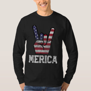 Merica Rock Sign 4th of July Vintage American Flag T-Shirt