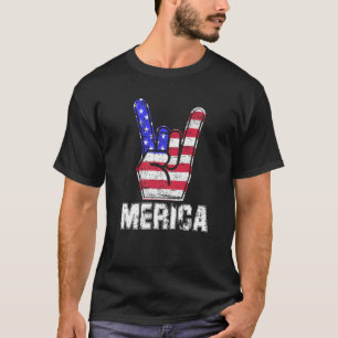 Merica Rock Sign 4th Of July Vintage American Usa  T-Shirt