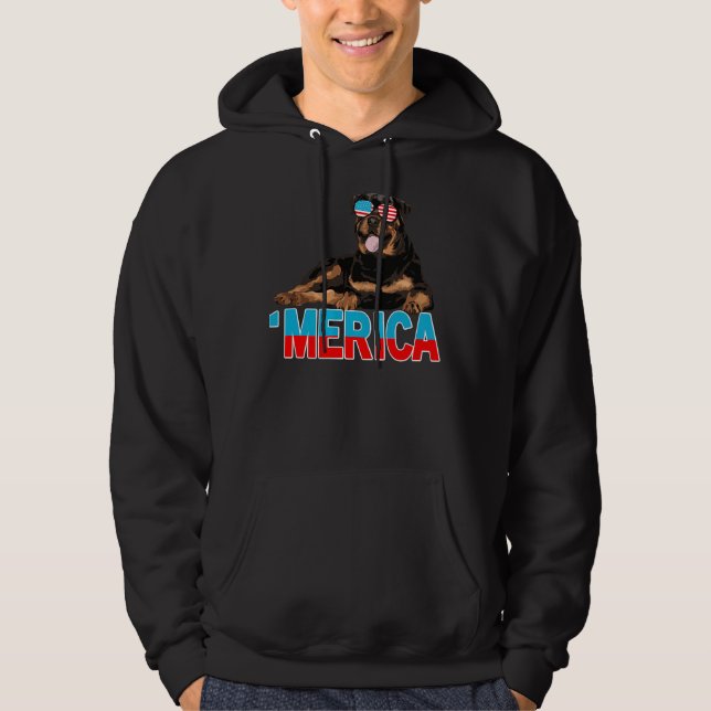 Merica Rottweiler American Flag Sunglasses 4th Of  Hoodie (Front)