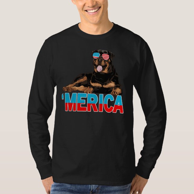 Merica Rottweiler American Flag Sunglasses 4th Of  T-Shirt (Front)