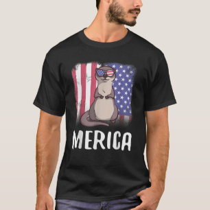 Merica Sea Otter USA American Flag 4th of July Cut T-Shirt