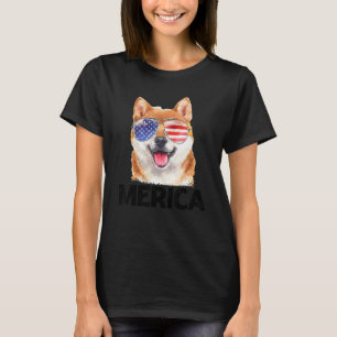 Merica Shiba Inu American Flag Sunglasses 4th Of J T-Shirt