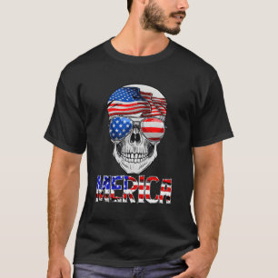 Merica Skull 4Th Of July American Flag Patriotic T-Shirt