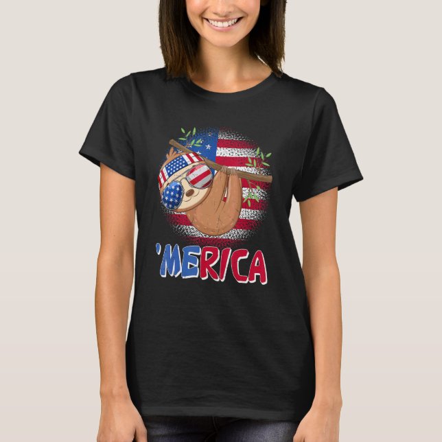   Merica Sloth Usa Flag Sunglasses Headband 4th Of T-Shirt (Front)