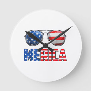 Merica Sunglasses 4th of July for Men Women Kids U Round Clock
