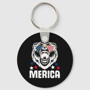 Merica Sungles 4th Of July American Flag Bear Desi Key Ring