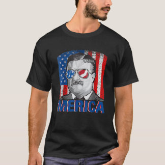 Merica Teddy Roosevelt July 4th America Flag Patri T-Shirt