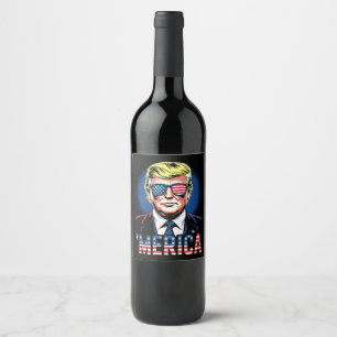 Merica Trump 4th Of July US Vintage Retro Wine Label