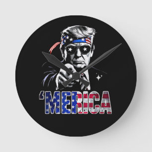 Merica Trump American Flag USA Round Clock