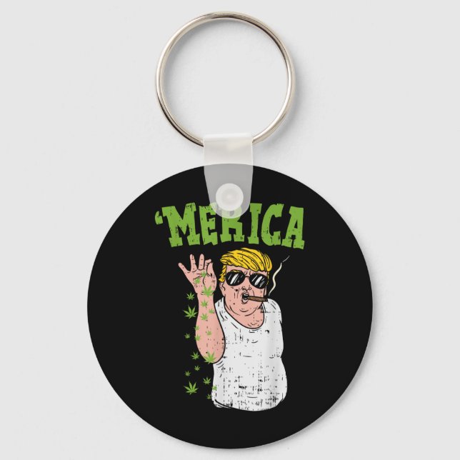 Merica Trump Bae Smoking Weed Funny Stoner Gift  Key Ring (Front)