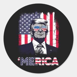 Merica Trump Christmas Shirt 4th Of July Trump Ame Classic Round Sticker