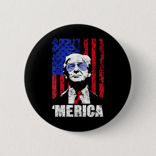 Merica Trump Happy 4th Of July Trump American Flag 6 Cm Round Badge