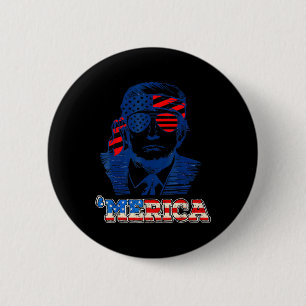 Merica Trump Happy 4th Of July Trump American Flag 6 Cm Round Badge