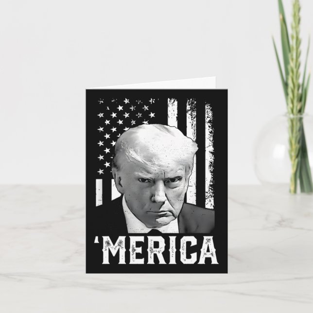 Merica Trump Happy 4th Of July Trump American Flag Card (Front)