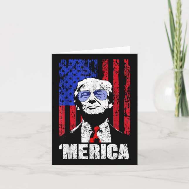 Merica Trump Happy 4th Of July Trump American Flag Card (Front)