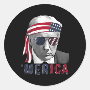 Merica Trump Happy 4th Of July Trump American Flag Classic Round Sticker