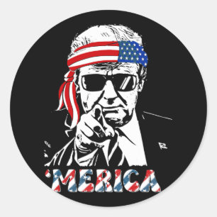 Merica Trump Happy 4th Of July Trump American Flag Classic Round Sticker