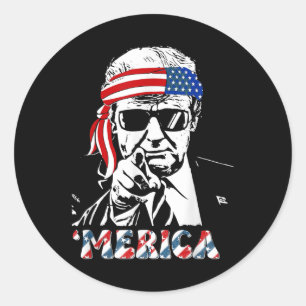 Merica Trump Happy 4th Of July Trump American Flag Classic Round Sticker