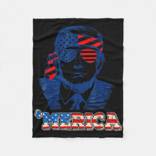 Merica Trump Happy 4th Of July Trump American Flag Fleece Blanket