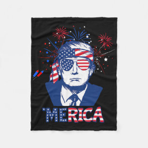 Merica Trump Happy 4th Of July Trump American Flag Fleece Blanket