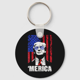 Merica Trump Happy 4th Of July Trump American Flag Key Ring