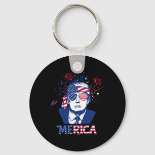 Merica Trump Happy 4th Of July Trump American Flag Key Ring