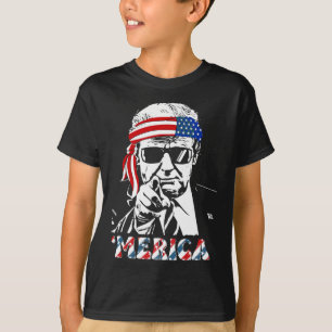 Merica Trump Happy 4th Of July Trump American Flag T-Shirt