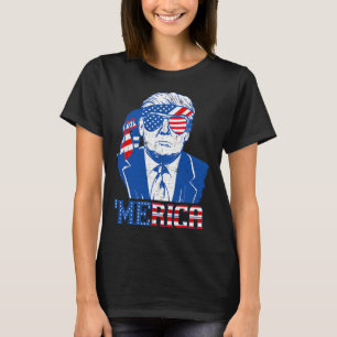 Merica Trump Happy 4th Of July Trump American Flag T-Shirt