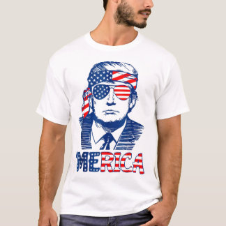 MERICA TRUMP Happy 4th Of July Trump American Flag T-Shirt