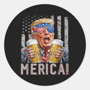 Merica Trump Sungles 4th Of July Funny Beer Drinki Classic Round Sticker