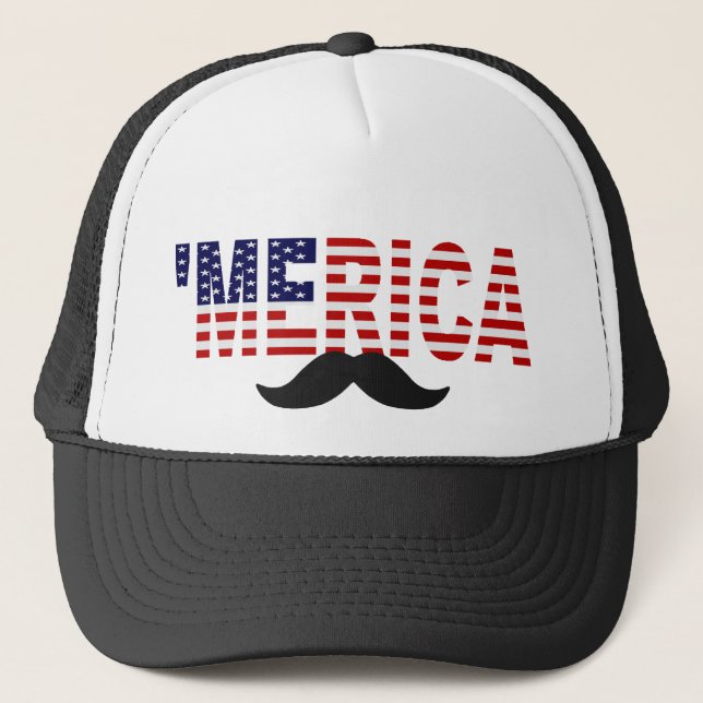'MERICA US Flag Moustache Hat (Front)