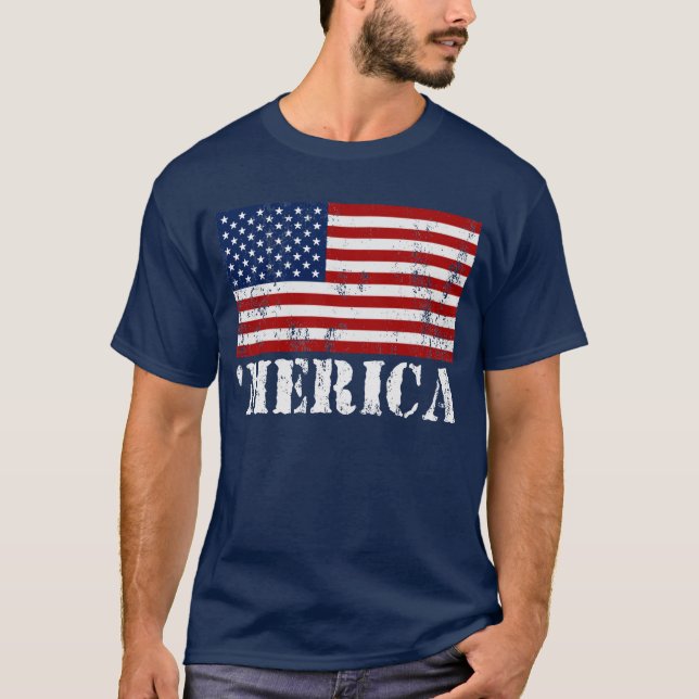 'MERICA US Flag Vintage Distressed T-shirt (Front)