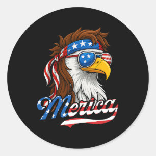 Merica Usa American Flag Bald Eagle 4th Of July Pa Classic Round Sticker