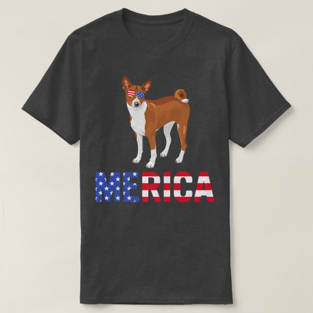 Merica USA Flag Basenji Dog Sunglasses Patriotic 4 T-Shirt (Design Front)
