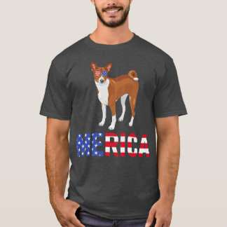 Merica USA Flag Basenji Dog Sunglasses Patriotic 4 T-Shirt