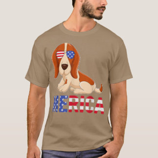 Merica USA Flag Basset Hound Dog Sunglasses 4th Of T-Shirt