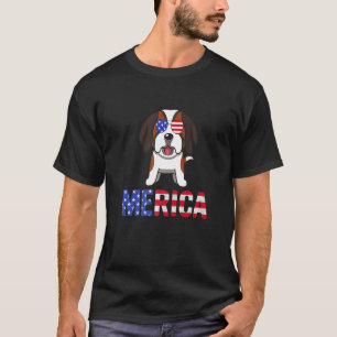 Merica Usa Flag Bernard Dog Sunglasses Patriotic 4 T-Shirt