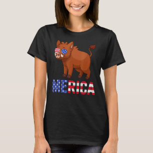 Merica Usa Flag Boars Sunglasses Patriotic 4th Of T-Shirt