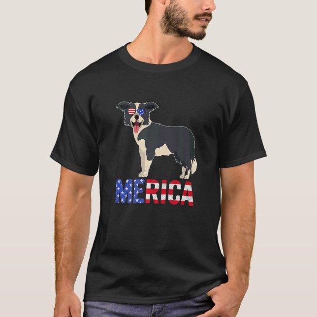 Merica Usa Flag Border Collie Dog Sunglasses 4th O T-Shirt (Front)